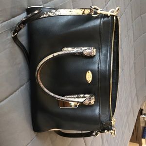 Black and cream, snake skin leather